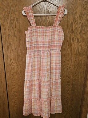 Womans Pink Plaid Tiered Pastel Sundress